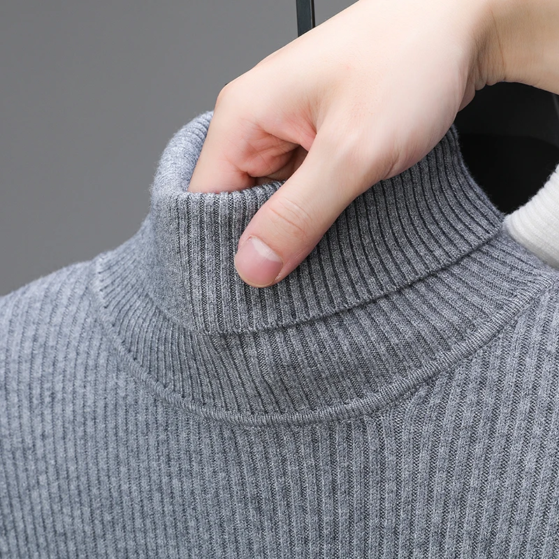 Men's High Quality Lapel High Collar Knitwear, Slim Fit Inner Wear Long-Sleeved Sweater, Fashion Handsome Gray All-Match T-shirt