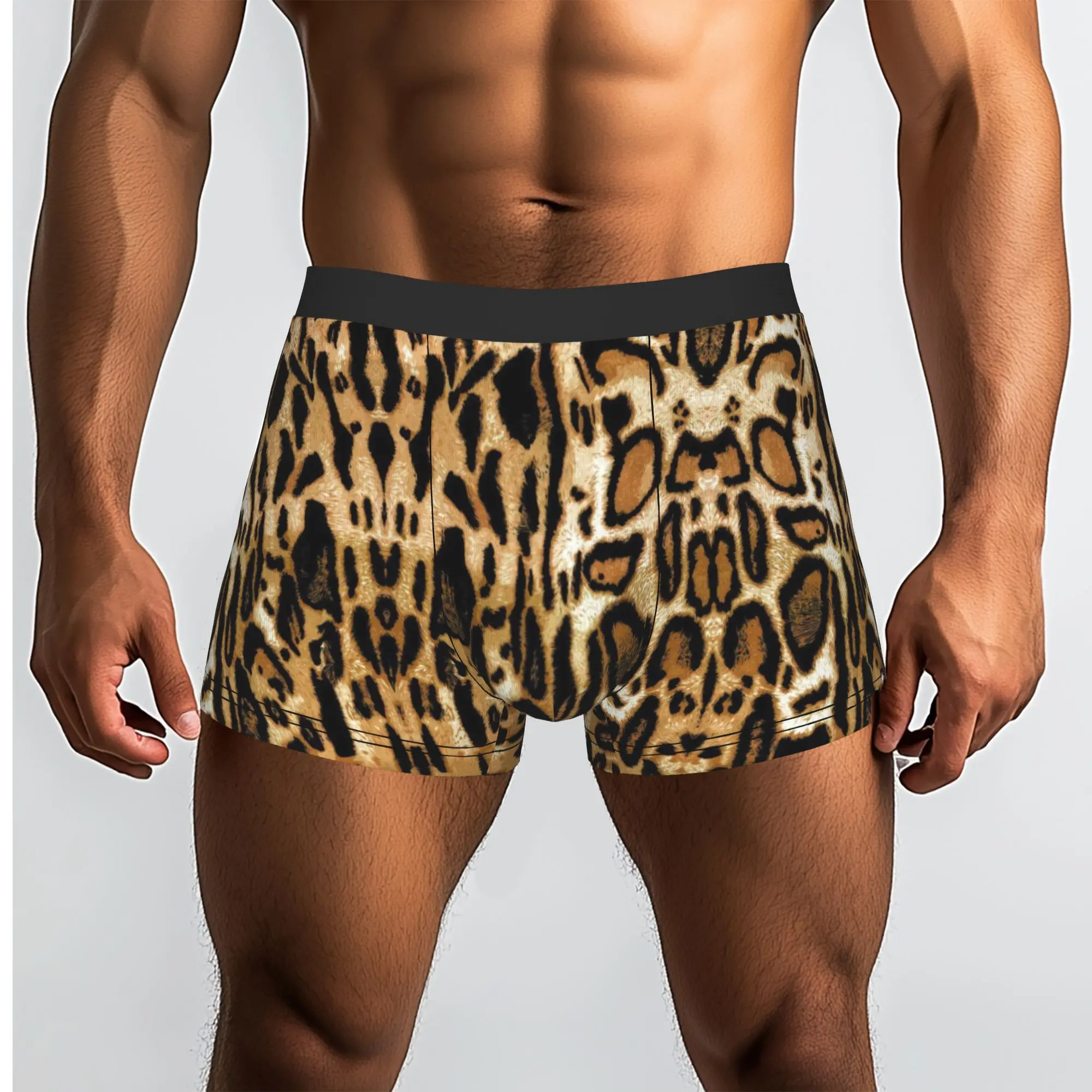 Classic Brown Leopard Animal Skin Pattern  Underpants Homme Panties Man Underwear Print Shorts Boxer Briefs
