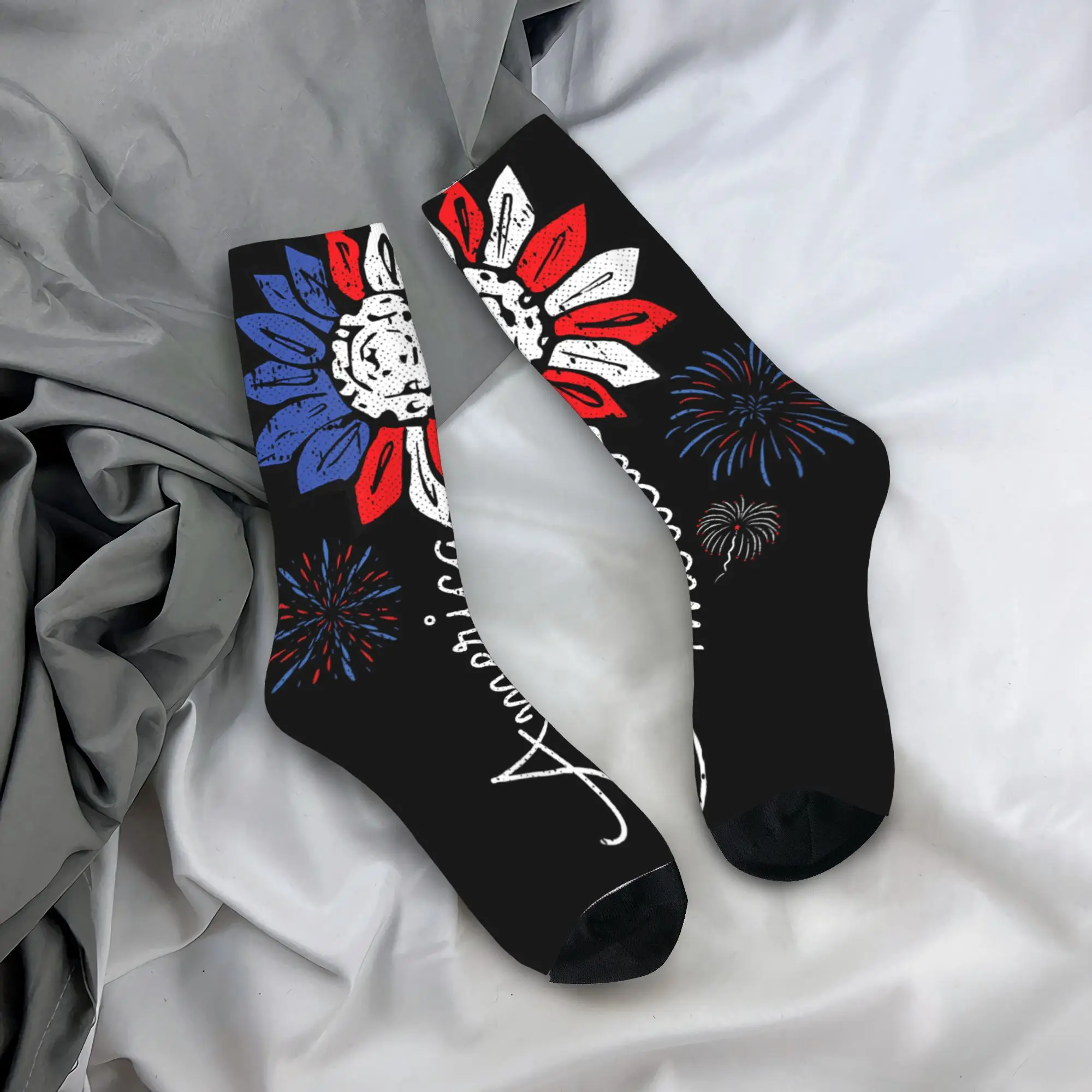 

America Sunflower 4th Of July Independence Day Patriotic Stockings Printed Modern Socks Autumn Anti Slip Socks Women Men Socks