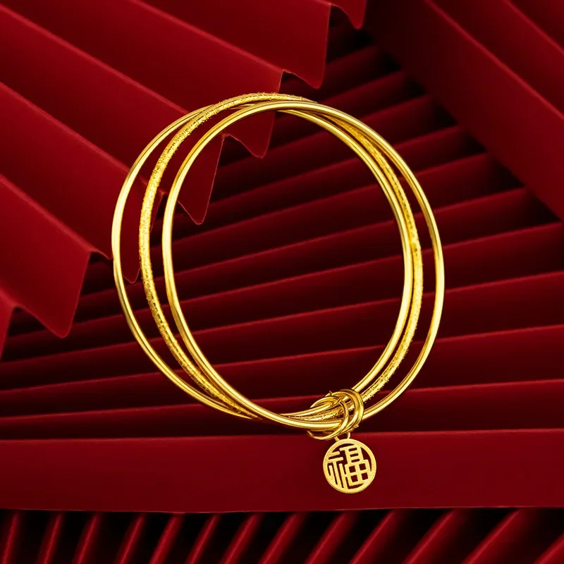 9999 Real Gold 24K Xiaofu Brand Sansheng III Bracelet, Fu Brand Three Circle Bracelet