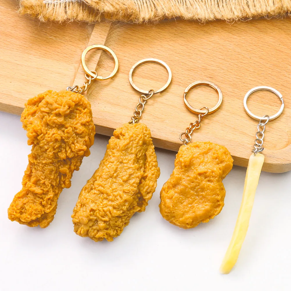 Realistic Fried Chicken Nugget French Fries Keychain Simulation Food Pendant Toy Accessory for Car Bag Decoration Funny Gift