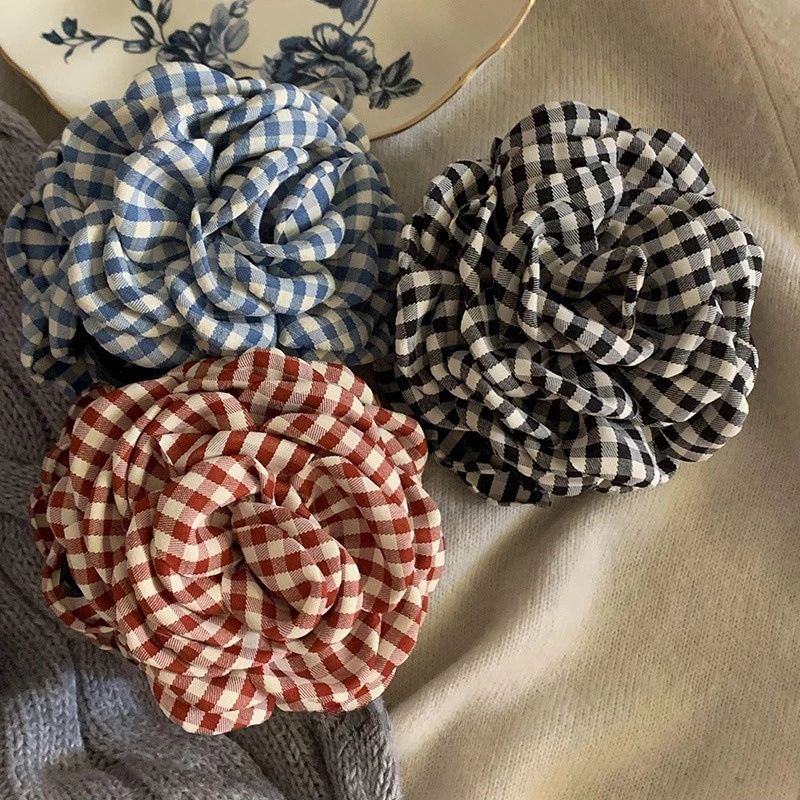 달콤한 절묘한 격자 무늬 꽃 헤어 클립 여자를위한 우아한 유행 상어 클립 여자 간단한 다목적 헤어 액세서리 선물