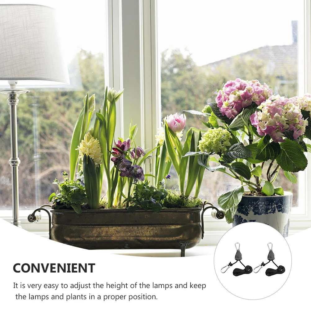 2pcs Grow Light Hangers Adjustable Pulley Lifting Ropes Heavy Duty Tent Fan Hanging Ratchet Rope Lifters For Plant Lamp Support