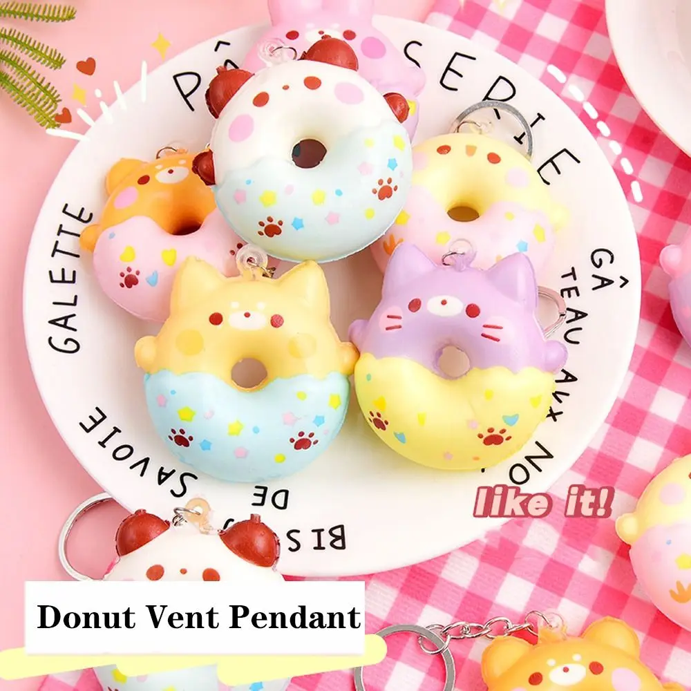 Colgante de ventilación de Donut de PU lindo, estilo aleatorio, colgante de bolsa de rebote lento, alivio del estrés, llavero de oso de Donut, accesorios de bolsa