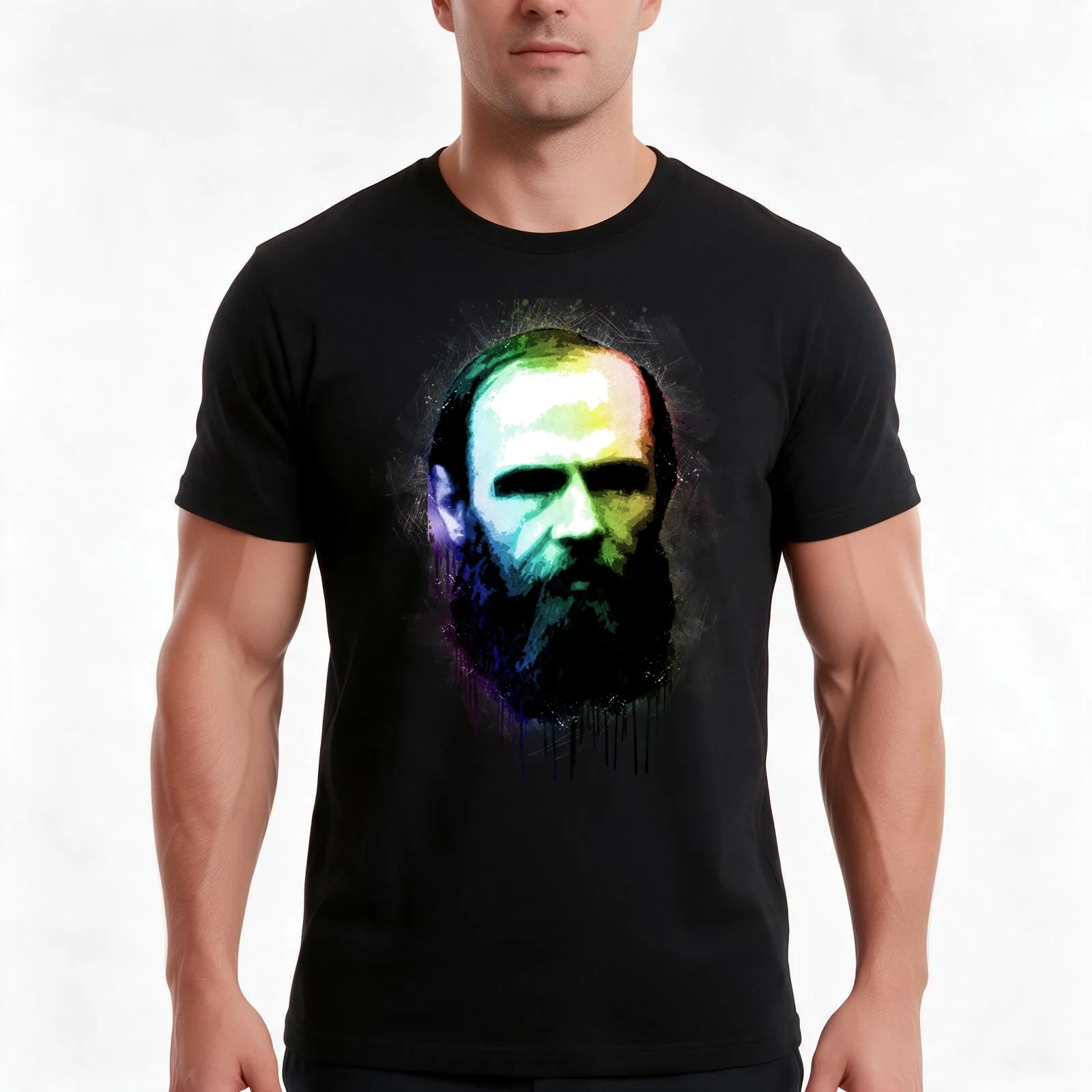 Fyodor Dostoevsky Urban Grunge Painting Rainbow Spectrum T-Shirt Summer Casual Cotton Tee Oversized Streetwear Tops