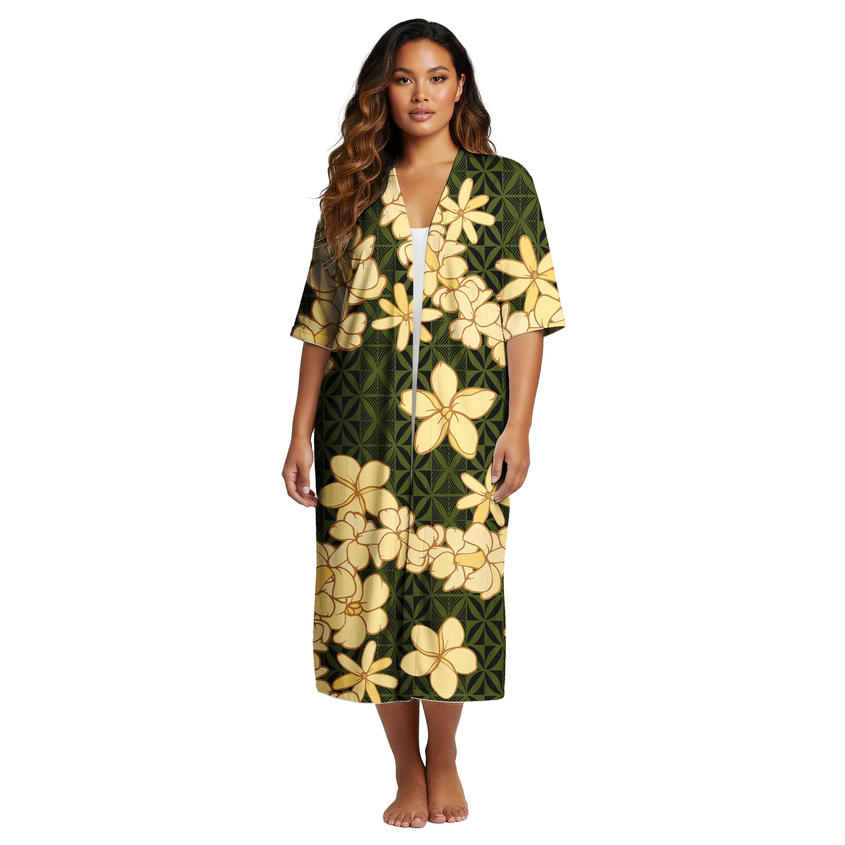 Latest Design Hawaii Mokihana Lei Craft Custom Lady Clothing Samoan Party Ladies Car Digan Coat Polynesian Women Kimono Cardigan