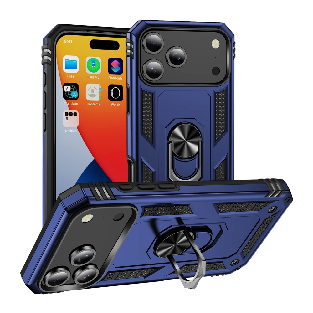 Luxuriöse Stoßfeste Schutzhülle für iPhone 17 17e 16e 16 15 14 13 12 11 Pro X XR XS Max 8 7 6 Plus mit Metallring-Halterung – Detail 8