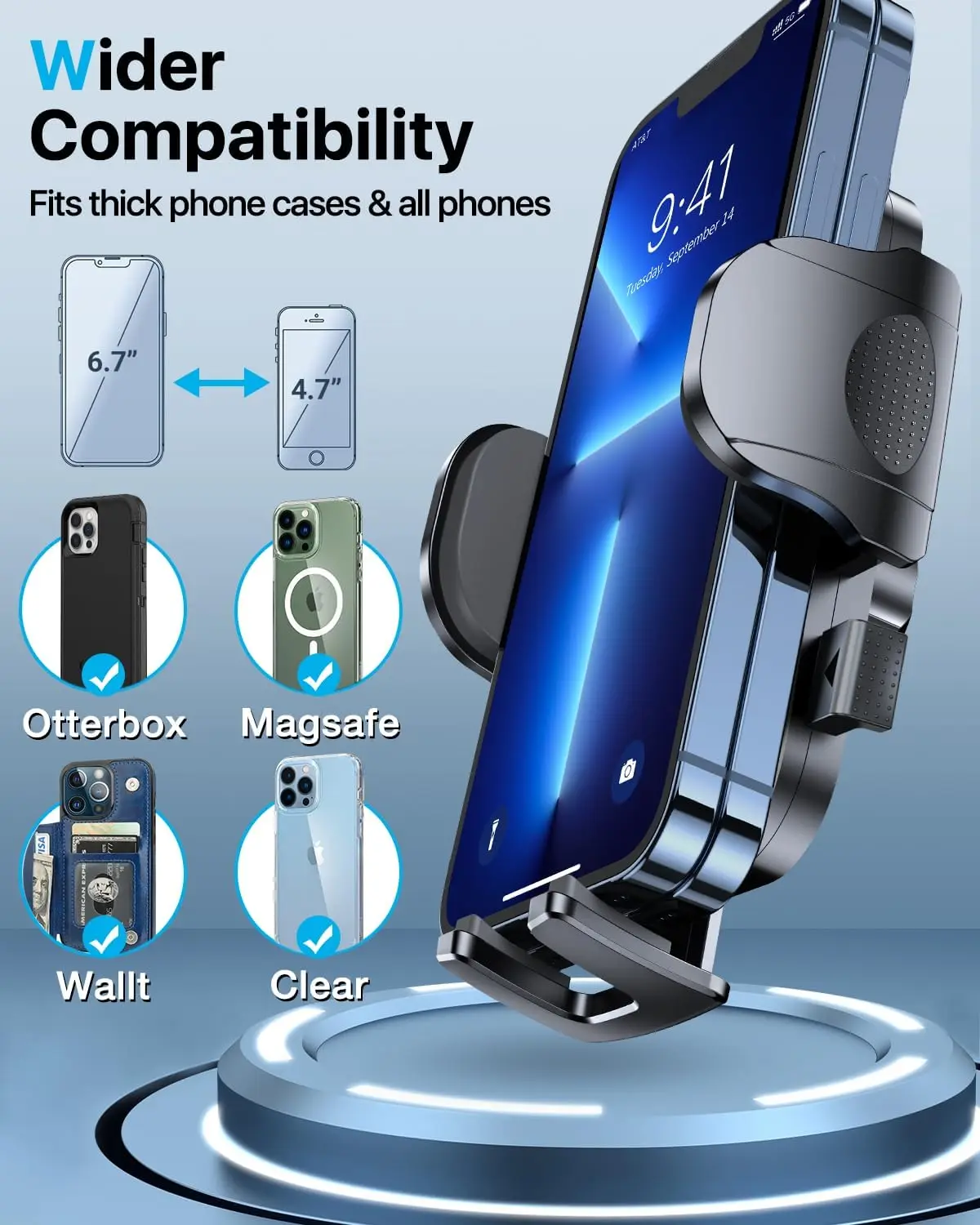 2025 최강 차량용 핸드폰 거치대, 80+파운드 강력한 흡착력 및 군사 등급 대시보드/윈드실드/에어벤트 마운트, 블루 2개