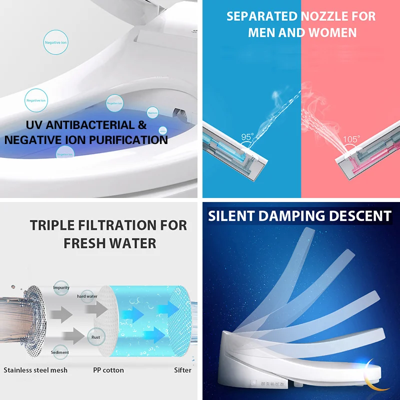 Intelligent Toilet Cover White Heating Adjustable Nozzle Position Smart Toilet Seat Bidet Cover