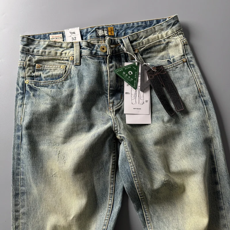 

Джинсы J572 из плотного денима прямого кроя, винтажные, с эффектом потертости, зауженные, молодежные, для повседневной носки, длинные брюки