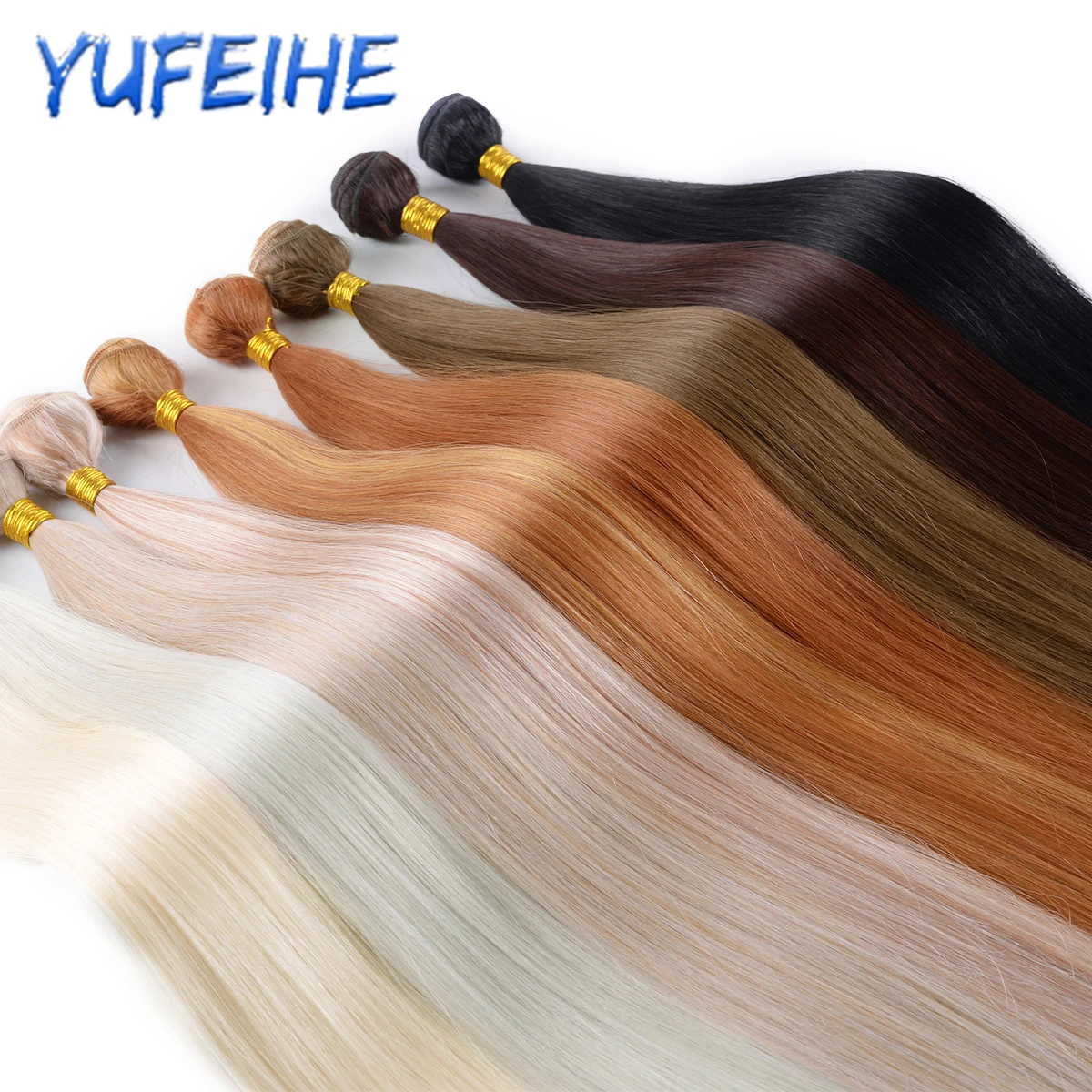 Straight Hair Extensions Hittebestendige Synthetische Haarbundels Kleurrijke Hoge Temperatuur Cosplay Bruin Blond Haar Voor Vrouwen