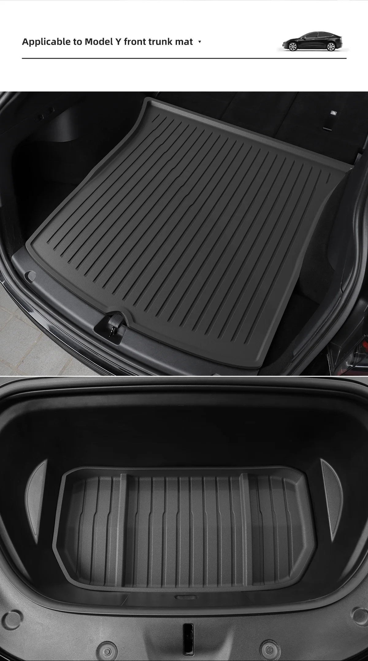 Fußmatten für Tesla Model 3 2021 2022 2023, Kofferraummatte, 3D TPE, wasserdicht, schützend, schwarz – Detail 2