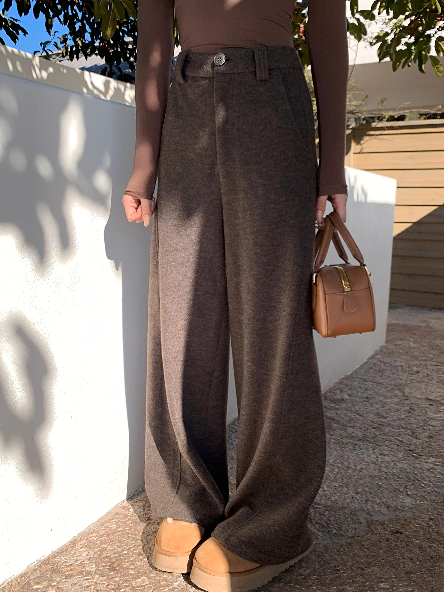 

Зимние повседневные брюки с широкими штанинами, высокая талия, полиэстер, шерсть, ацетат, длина в пол, прямые брюки для женщин