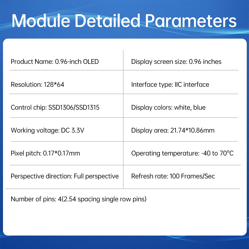 Tela OLED de 0,96 polegadas IIC branco/azul 12864 com placa de tela OLED de 4 botões I2C SSD1306 SSD1315