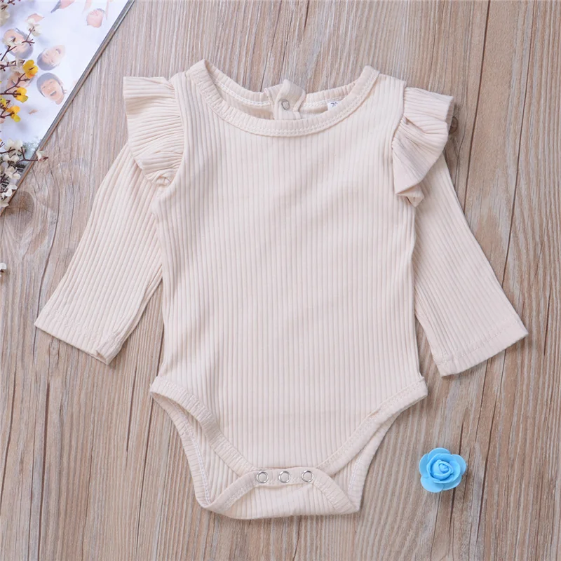 Blotona Newborn Infant Baby Boy Girls Romper Long Sleeve Solid Cotton Jumpsuit Playsuit Soft Clothes Outfits, 0-24Months