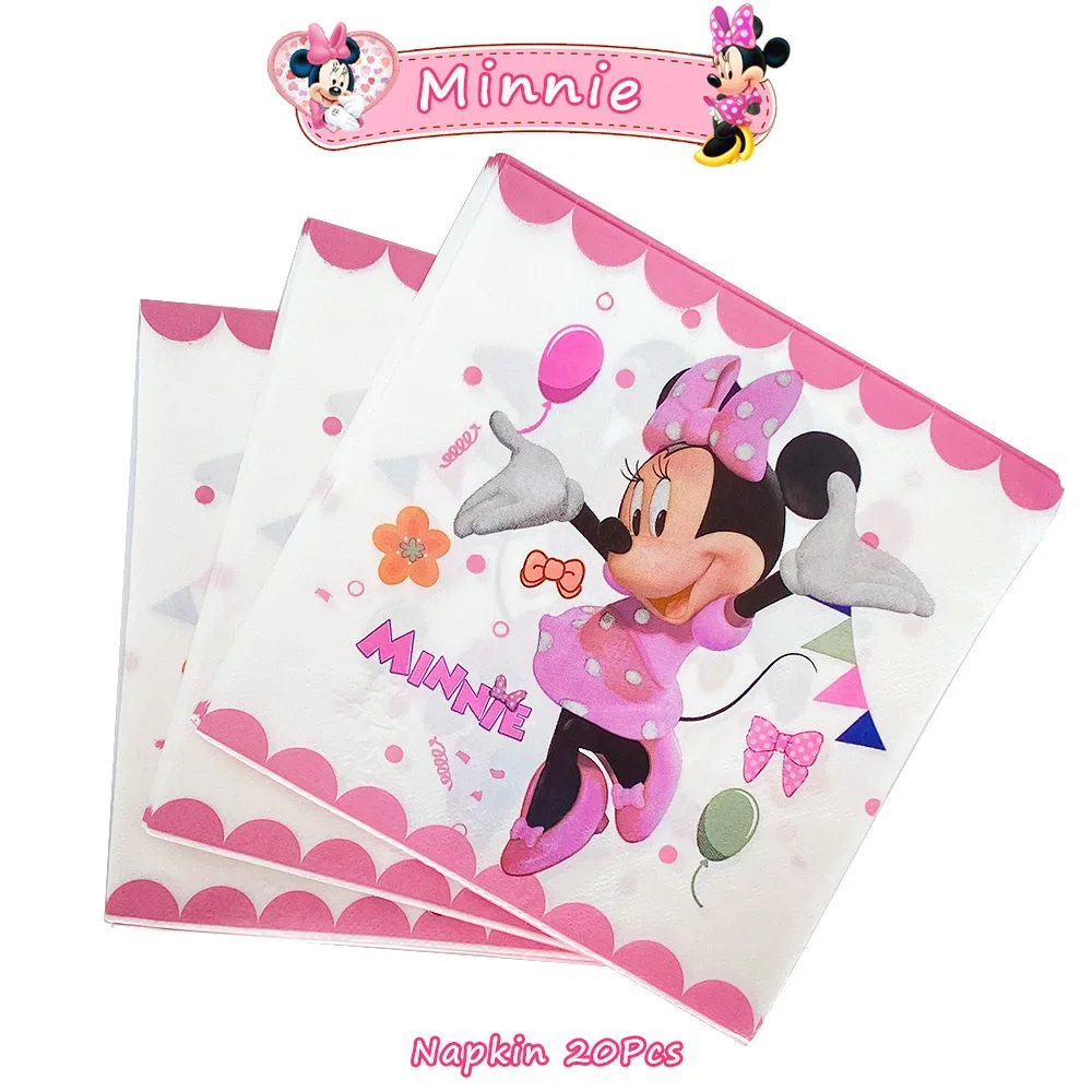 Disney Pink Minnie Maus Party liefert Anime Figuren Geschirr Tassen Teller infundieren Folie Latex Banner Mädchen DIY Party Dekorationen