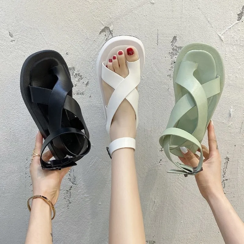 Clip Toe Sandals Women Solid Leather 2024 Summer New Sandals Ladies Roman Women Shoes Muffin Sandals Platform Shoes Woman