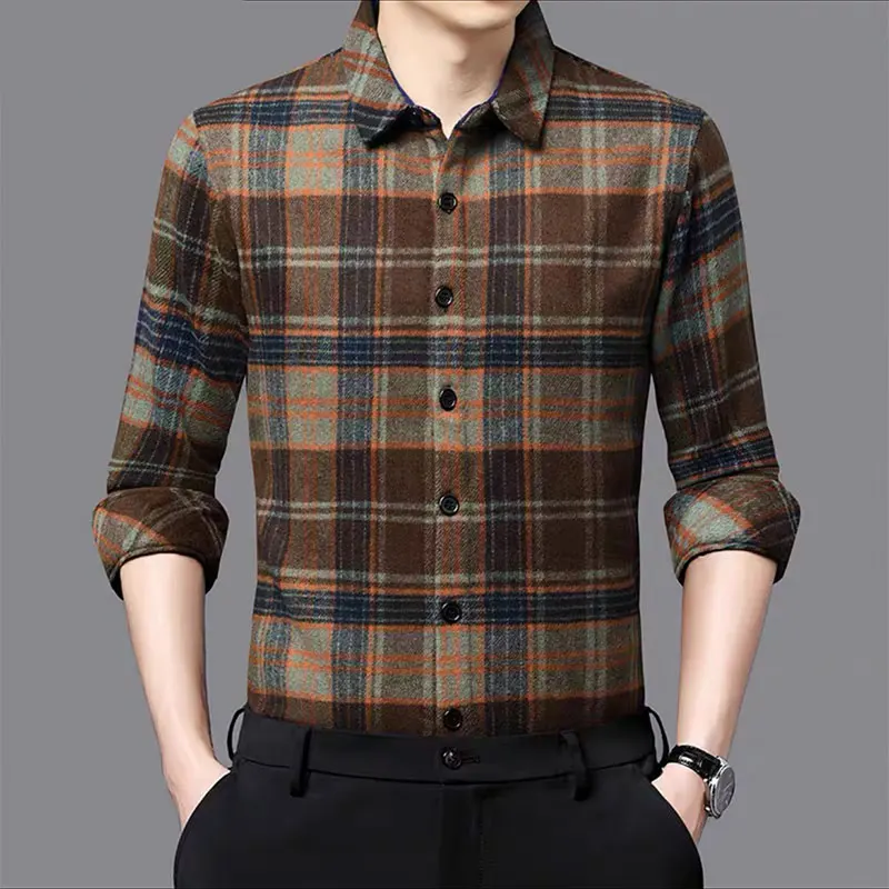 11XL 10XL large size 100% cotton men\'s long sleeve shirt Fashion light luxury casual plaid with pockets 160KG free ironing