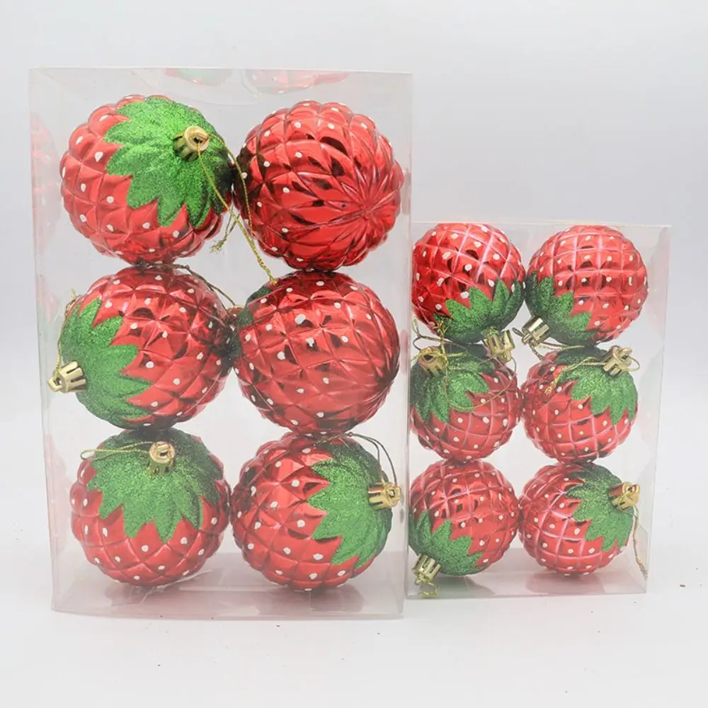 6PCS Red Christmas Hanging Decoration Electroplated Plastic Christmas Tree Ornament Stawberry Shopwindow Xmas Ornament Ball