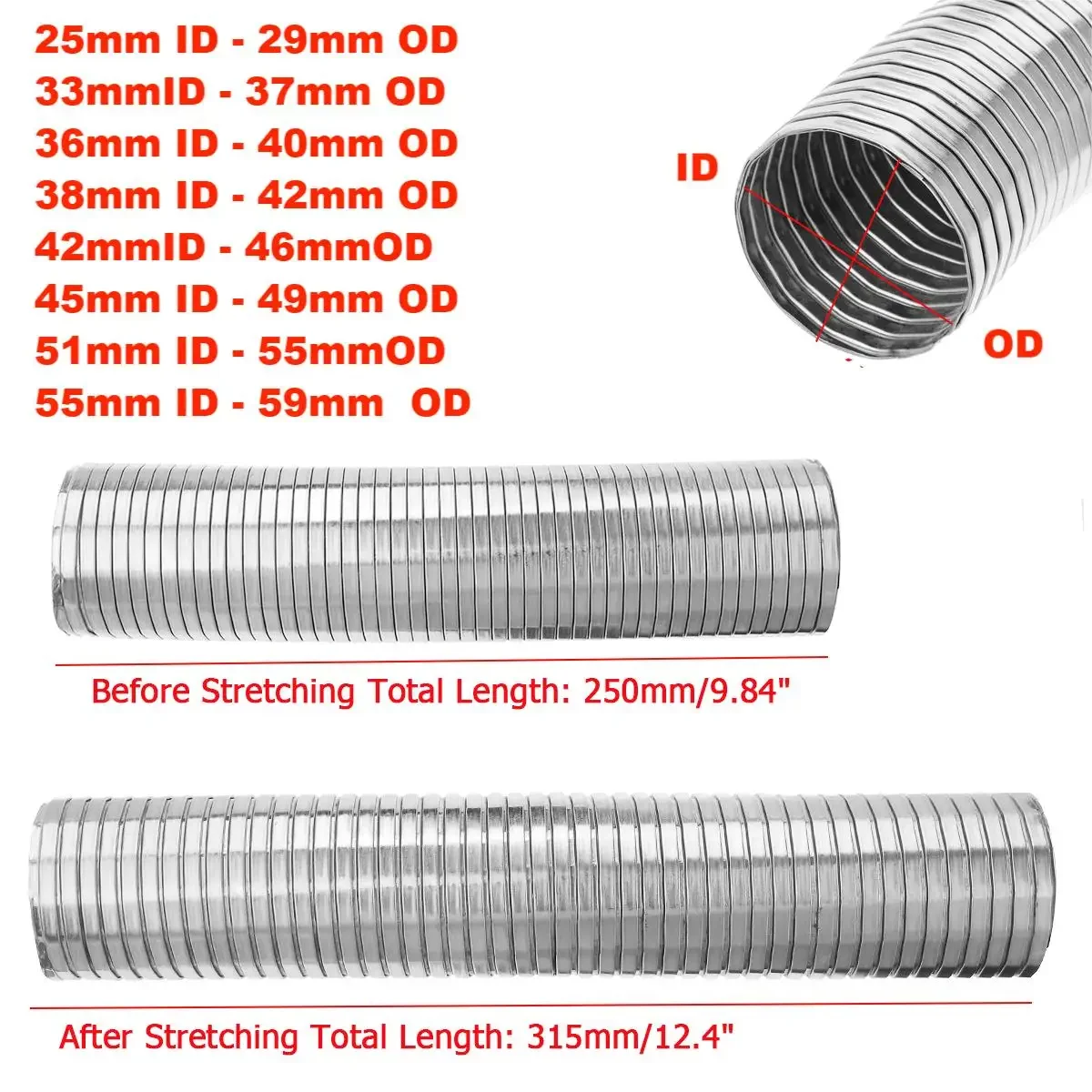 250mm Universal Flexible Polylock Exhaust Pipe Vent Hose Quick Repair Tube Stainless Steel DIY Smoke Tubes Exhaust Vent Pipe