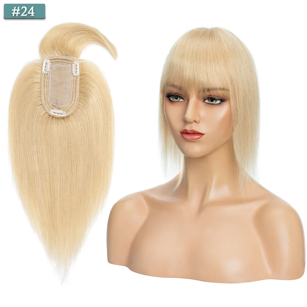 SEGO 7x13CM Echthaar-Topper mit Pony für Frauen, Seidenbasis, natürliche Haarteile, Perücken für Haarausfall, Volumenabdeckung, graues Haar – Detail 22