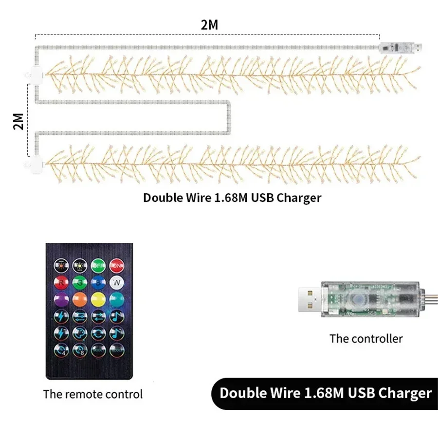 2 In 1 1.68M Rgb Vuurwerk Sprookjesachtige Lichtslingers Waterdichte Slimme App Bediening Kerstverlichting Slinger Voor Indoor Outdoor Decor