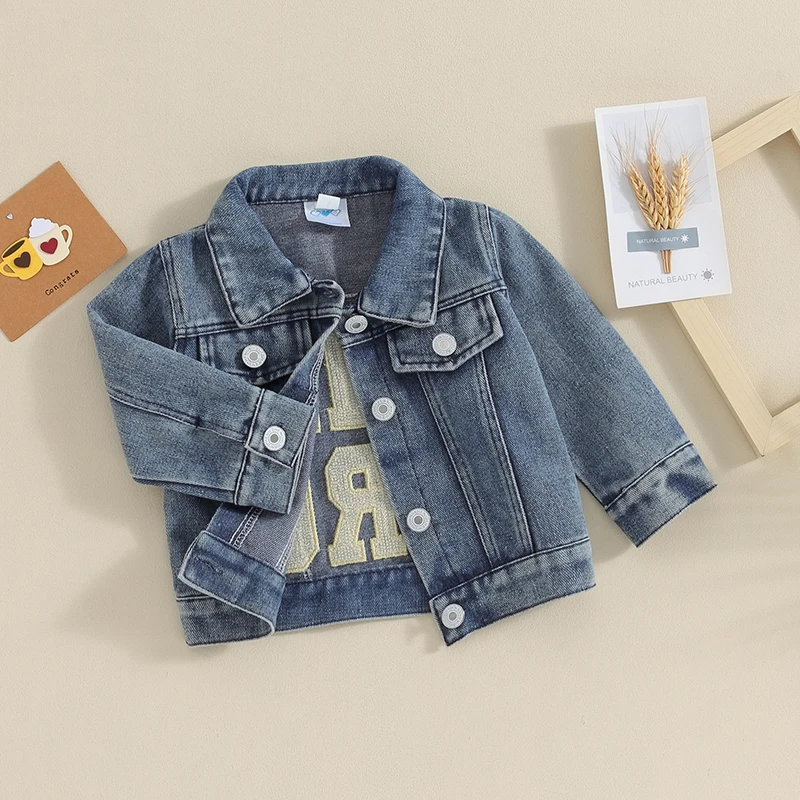 

Toddler Baby Boy Girl Jacket Big Lil Sister Brother Letter Jean Long Sleeve Cardigan Button Denim Coat 0-5T