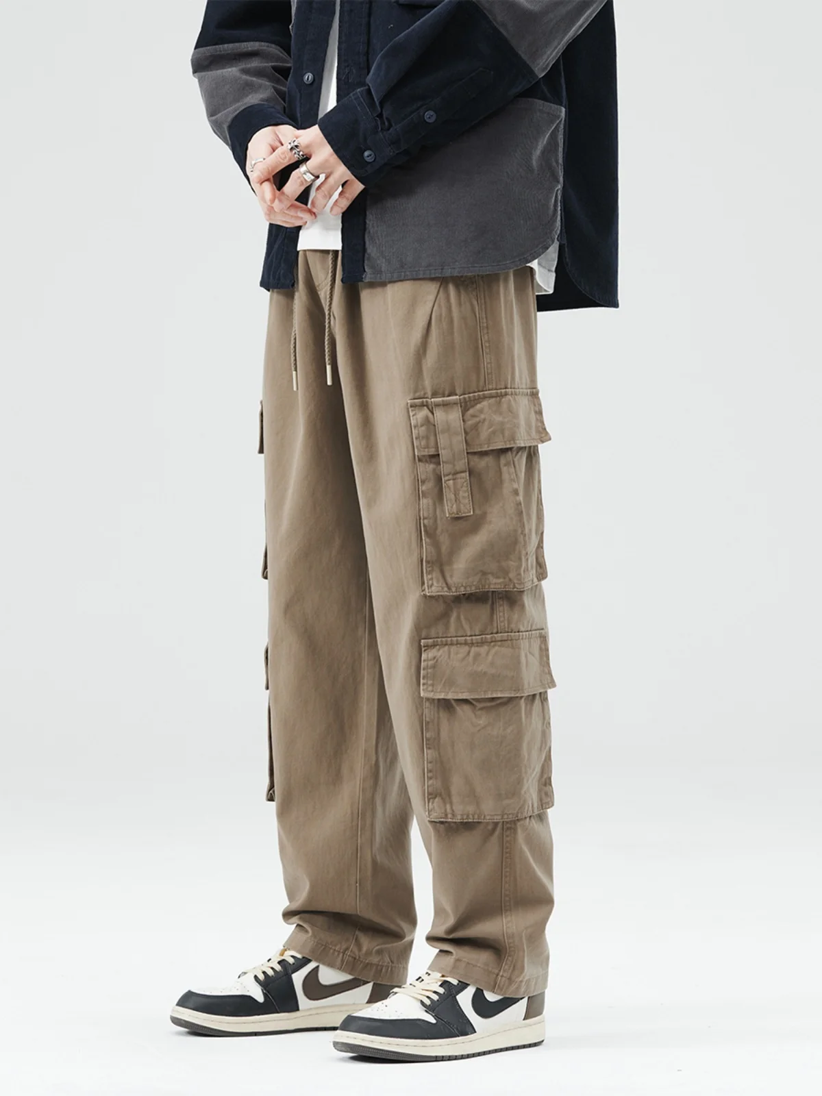 

Loose Straight Leg Workwear Pants Men's Autumn Winter Faion Brand Casual Trousers Multi kets American Retro Sle