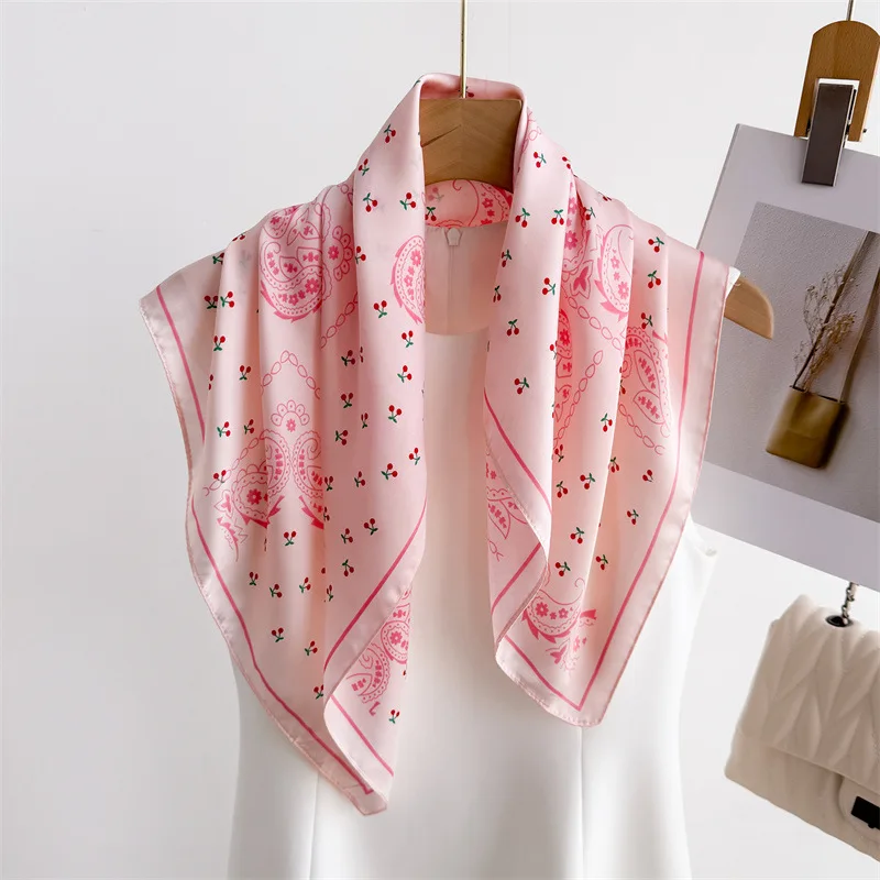 

Luxury Brand 2025 Chain Print Square Silk Scarf for Women Hijab Hair Bands 70cm Neckerchief Female Satin Shawl Ribbon Headband