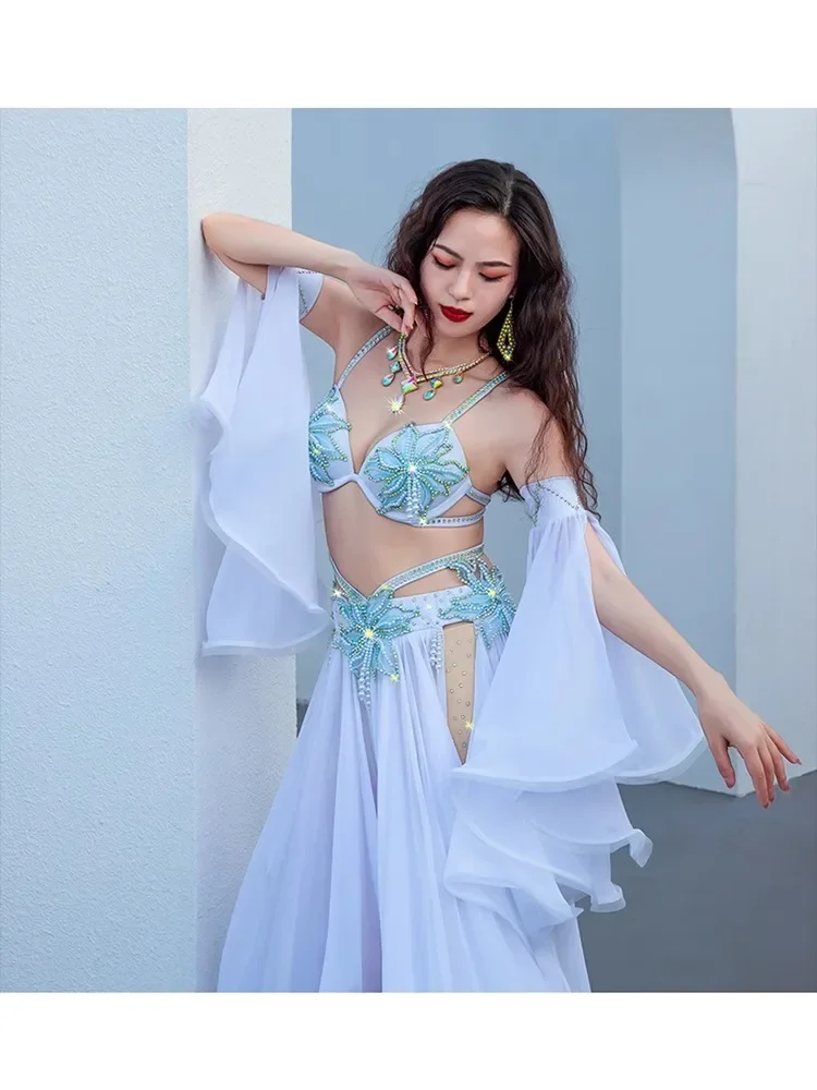 Customized Belly Dance Suit Diamond-Studdedn Bra Split Long Skir Performance Costumes Set Female Adult Top Competition Clothing