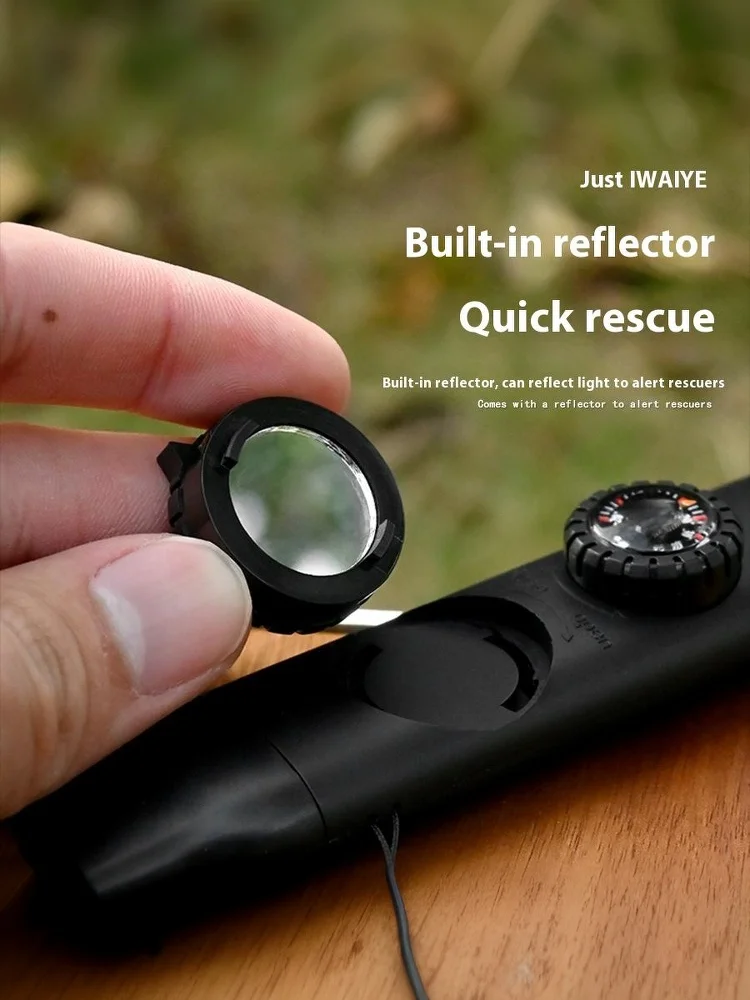 التخييم والتخييم، صفارة إنقاذ محمولة متعددة الوظائف سبعة في واحد مع ضوء LED، بوصلة، عدسة مكبرة
