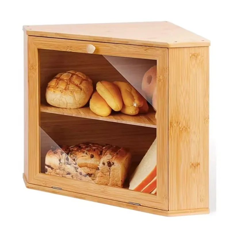 

Multifunctional bamboo corner double-layer wooden bread box kitchen rectangular food organ food storage bag carton