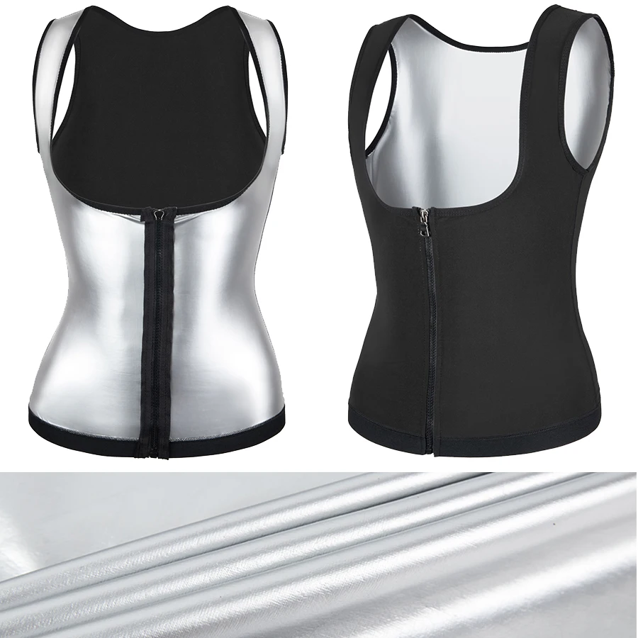 ผู้หญิงซาวน่า Shaper เสื้อกั๊ก Thermo ร้อนเหงื่อ Shapewear เสื้อกระชับสัดส่วนเอวเทรนเนอร์รัดตัวฟิตเนสออกกําลังกาย Zipper Tops