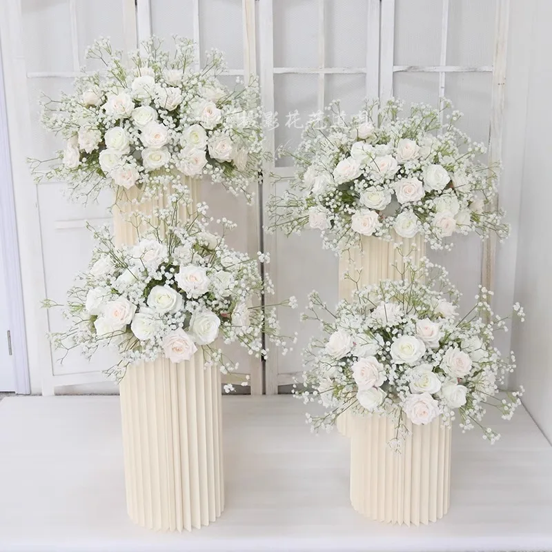 80/70/60/55/40cm White Baby Breath Rose Flower Ball Wedding Table Centerpiece Deco Gypsophila Artificial Floral Party Event Prop