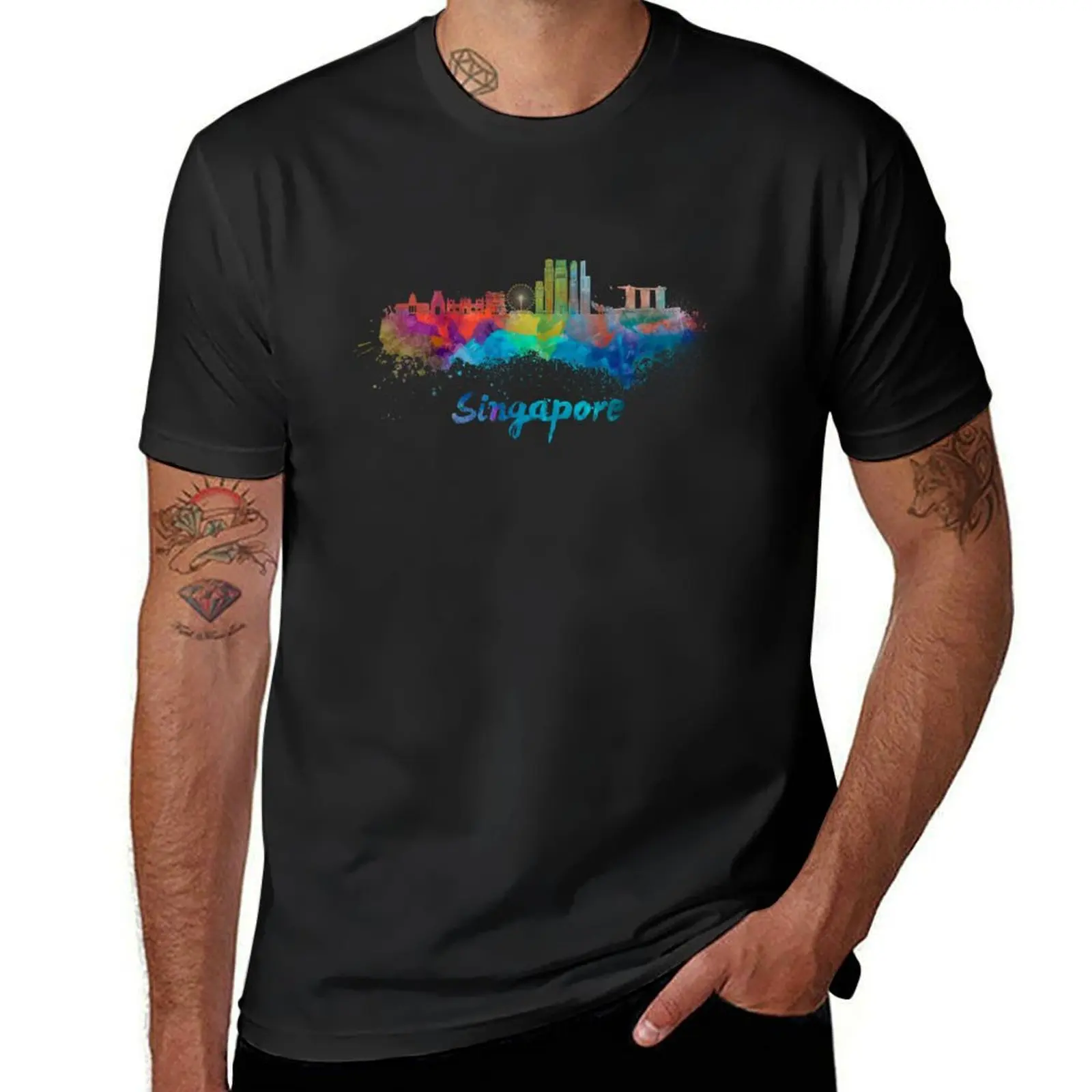 

Singapore V2 skyline in watercolor T-Shirt summer clothes summer tops heavyweights plain t shirts men