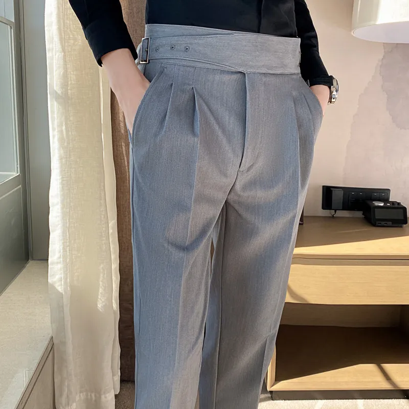 

Mens Suit Pants 2025 Autumn New British Style Elastic Waist Solid Casual Formal Dress Pants Slim Fit Trousers for Men Clothing