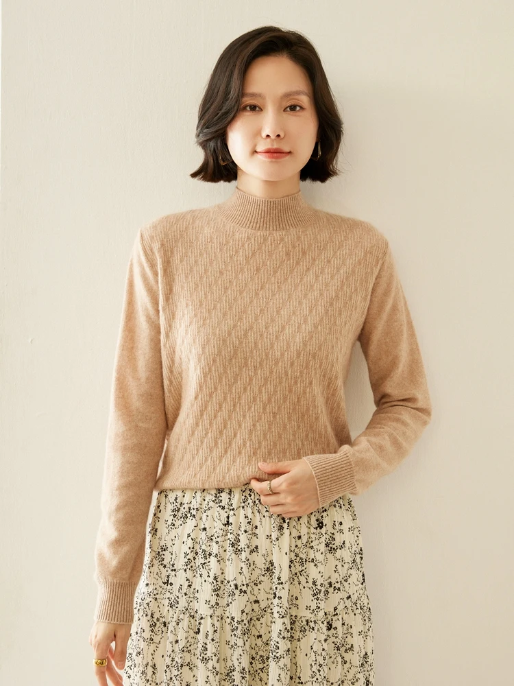 가을 겨울 여성 100% 캐시미어 풀오버 니트 스웨터 목폴라 단색 심플 두꺼운 따뜻한 패션 상의