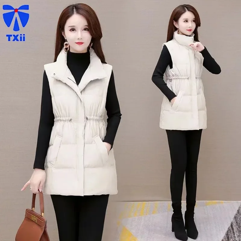 Cotton Vest Women's Mid-length Lapel Cotton Waistcoat 2024 Vertical Collar Slim-fit Elegant All-match Cotton Horse Clip Jacket