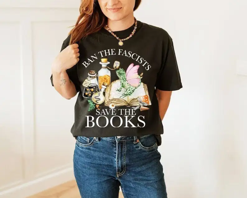 Ban fascists not books shirt read banned skull aesthetic bibliophile leftist social justice bigots decolonize