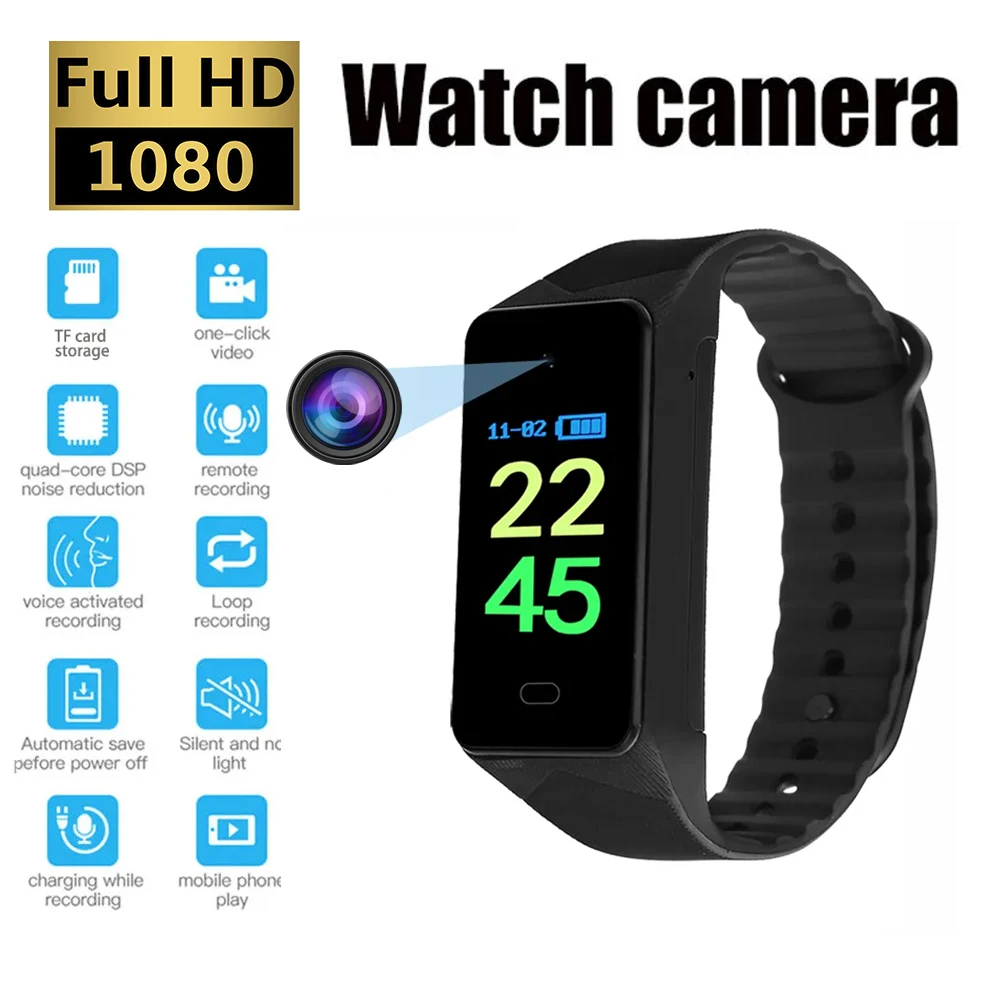 Mini Caméra Montre 1080P HD, Révélateur, Enregistreur Vidéo Professionnel, Bracelet Dictaphone, Petit Corps, Caméra de dehors DVR, Bracelet Caméscope