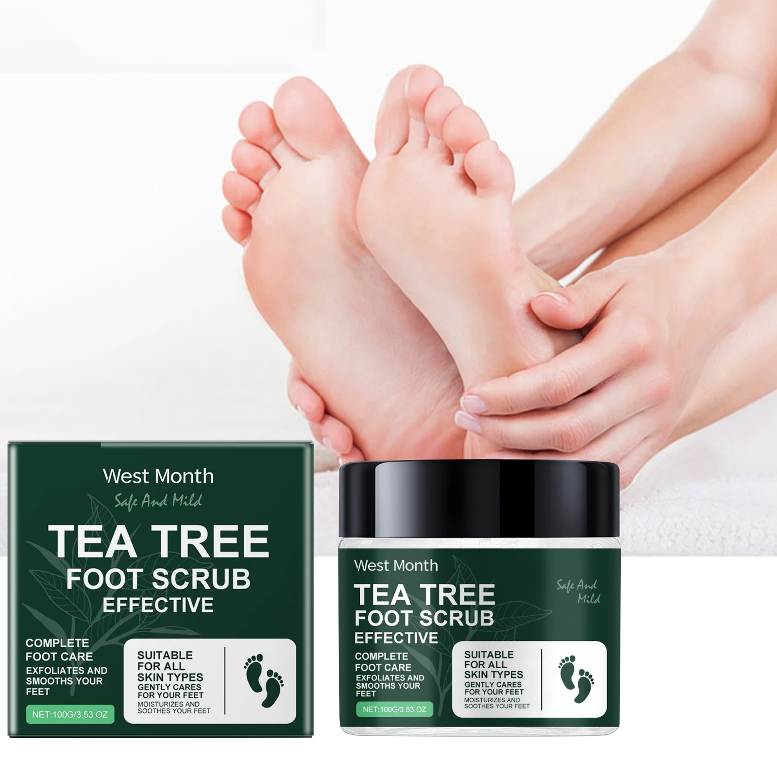 Exfoliating Tea Tree Foot Scrub Helps Remove Dead Skin Soften Rough Dry Feet Skin Cleansing Moisturizing Smooth Cracked Heels