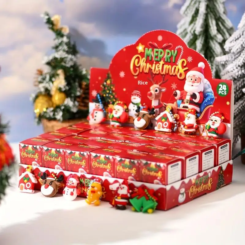 24pcs Christmas Themed Party Key Ring Gift Pack Surprise Box Suitable As Christmas Party Gift Best For Christmas for All Ages