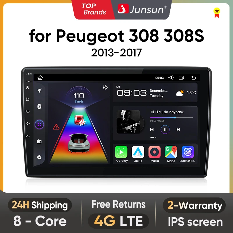 Junsun Car Radio For Peugeot 308 308S 2013 - 2017 wireless CarPlay Android Auto car intelligent systems No 2 din 2din DVD