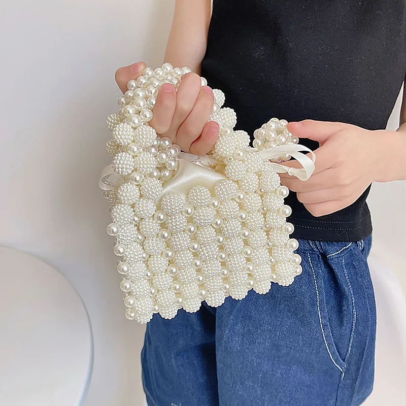 Beading Bag Cute Little Girls Pearl Purses and Handbags Kawaii Kids Coin Pouch Wallet Baby Toddler Princess Crossbody Bag Gift