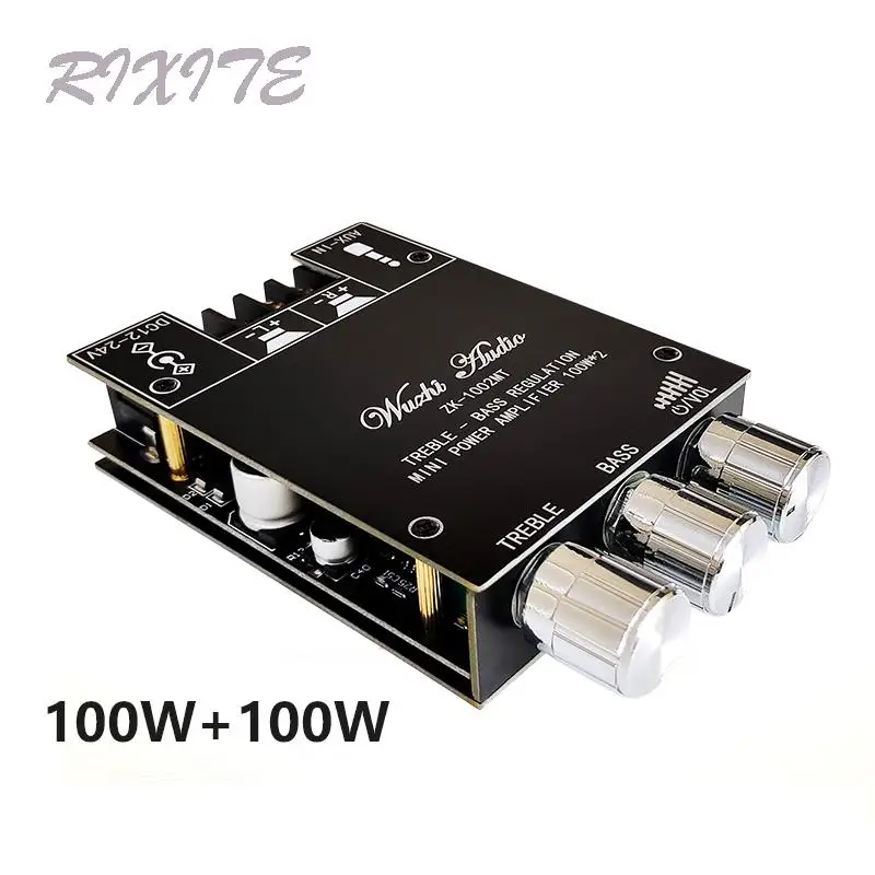 

ZK-1002MT 2x100W Bluetooth 5.0 Subwoofer Amplifier Board Power Audio Stereo Amplifier Board AUX Bass Treble AMP Home Theater