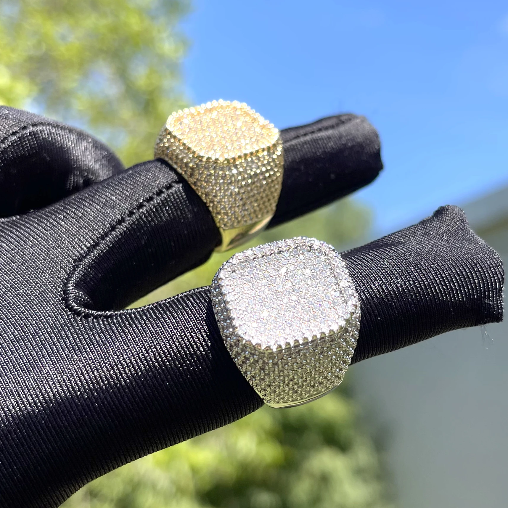 Bubble Letter Iced Out Rings for Men Prong Setting Real Gold Plated Hip Hop Jewelry