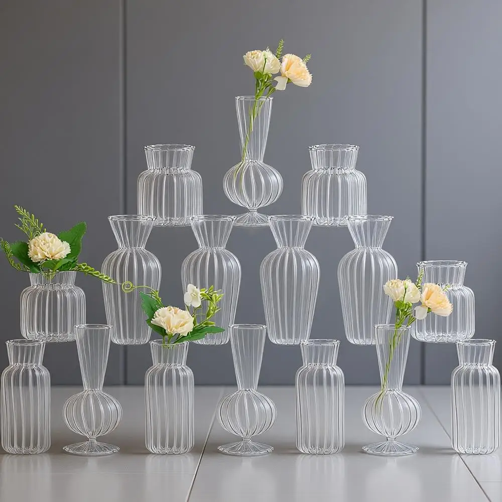 

Clear Glass Bud Vases Set of 16 - Mini Flower Centerpieces for Home Decor, Wedding Reception, and Dining Tables