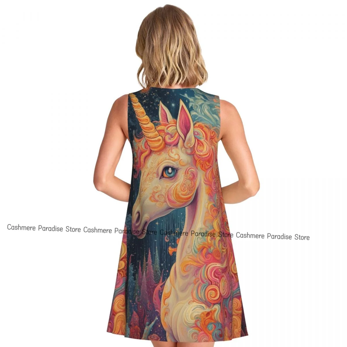 فستان نسائي فانتاسي يونيكورن صيفي كاجوال فساتين تي شيرت لتغطية الشاطئ فستان بدون أكمام #2