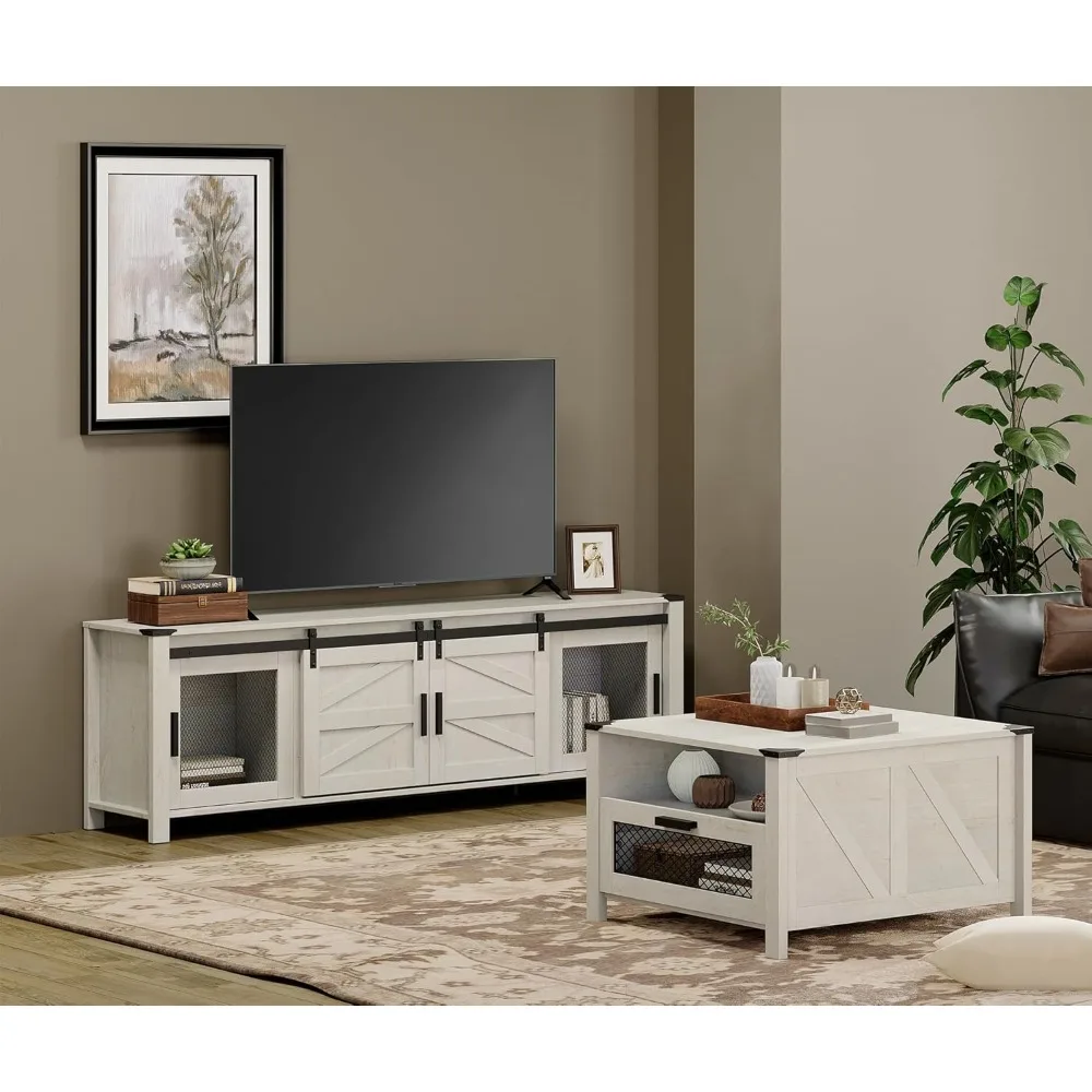 30 inch Square Coffee Table,Drawer Storage Coffee Table for Living Room,Farmhouse Accent Table with 2 Compartments Open S