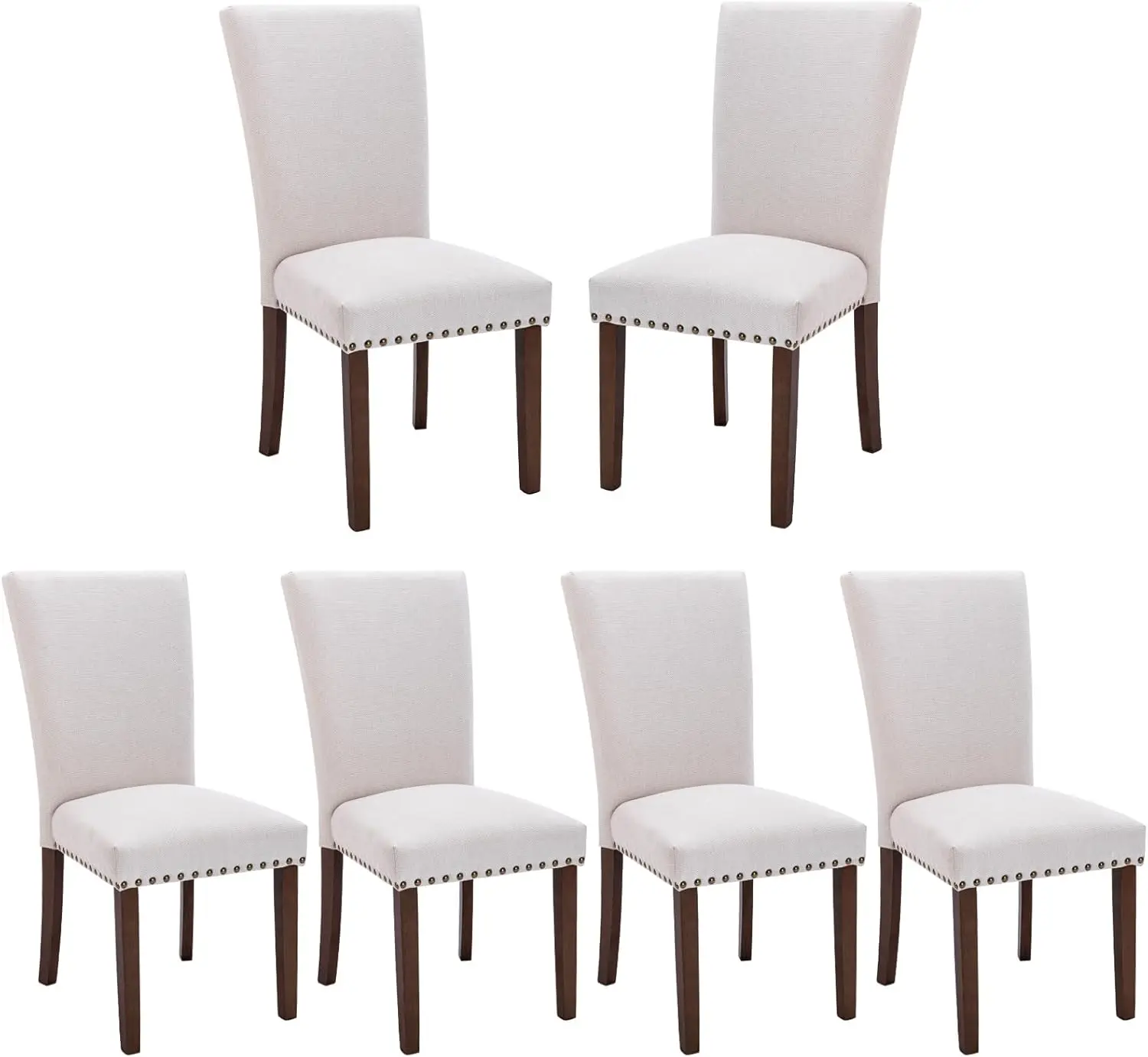 

COLAMY Upholstered Fabric Dining Chairs Set of 6, High Back Padded w/Nailed Trim & Solid Wood Legs